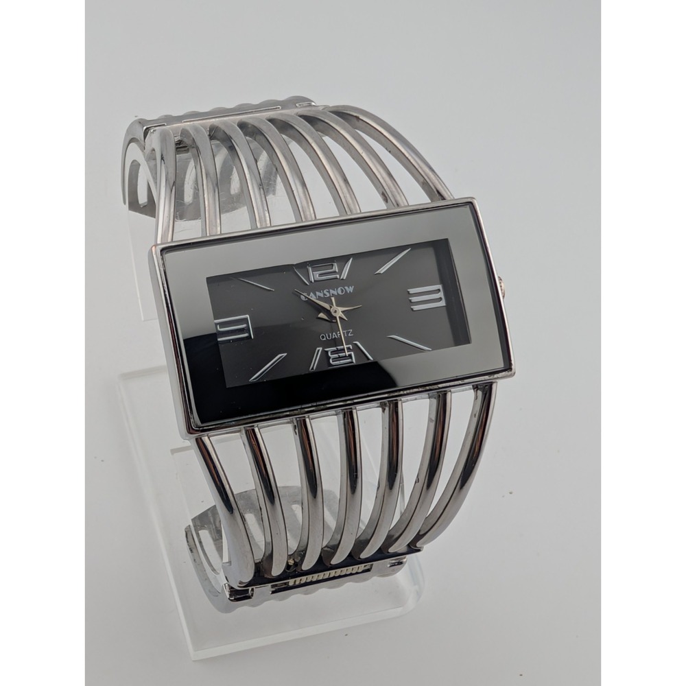 Cansnow Women's Bangle Watch 40mm Case Silver Hinge Band- New Battery